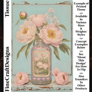 Papier Mousseline Pot en verre aux pivoines roses vintage découpage 