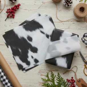 Papier Mousseline Pots de fourrure de vache blanche noire