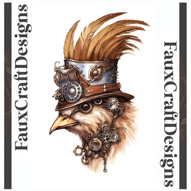 Papier Mousseline Poulet Décoré Steampunk Mignon Fou Gauche 113 (Créateur téléchargé)