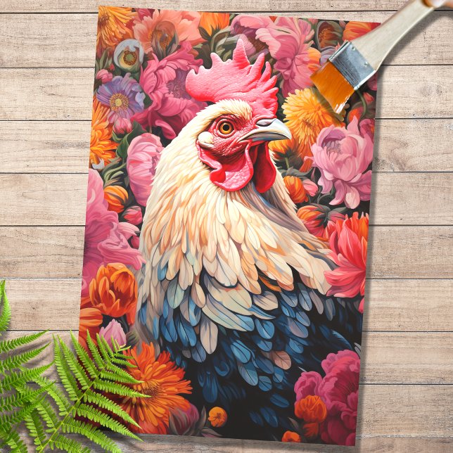 Papier Mousseline Poulet en fleurs 4 Papier de découpage (Créateur téléchargé)
