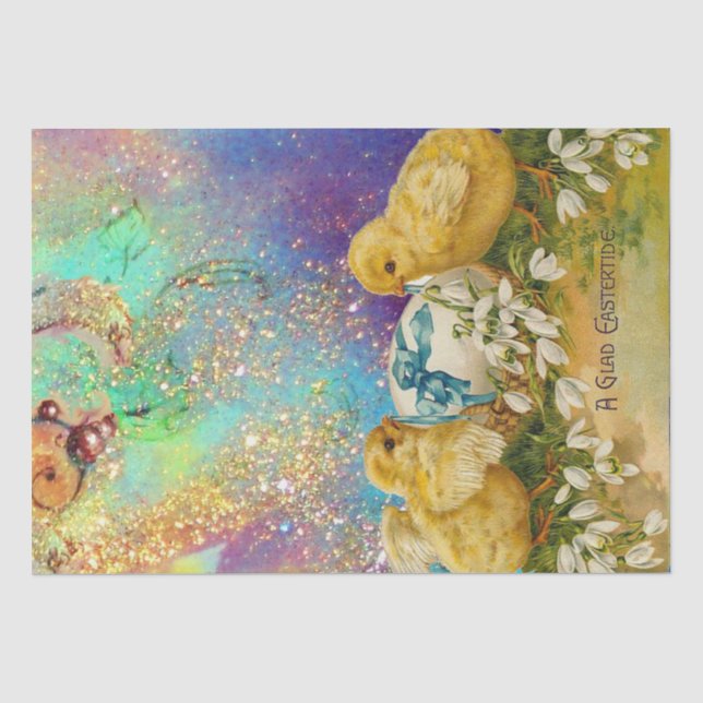 PAPIER MOUSSELINE POULET, ROUGEOIS ET OEUF DE PÂQUES À BASE DE BLEU (Recto)