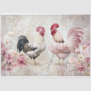 Papier Mousseline Poulet Shabby Chic Rose Découpage