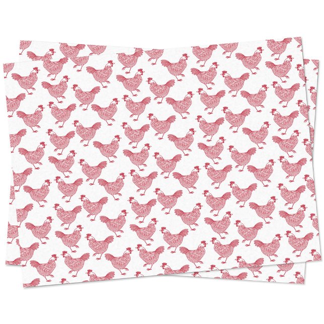 Papier Mousseline Poulets rouges Hen (Chicken hen poultry red and white tissue paper)