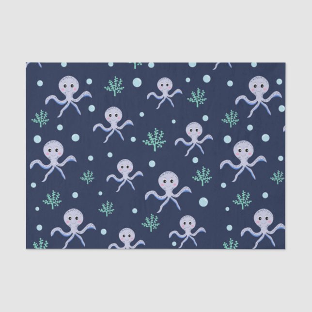 Papier Mousseline Poulpe sous la mer motif pour enfants (Recto)