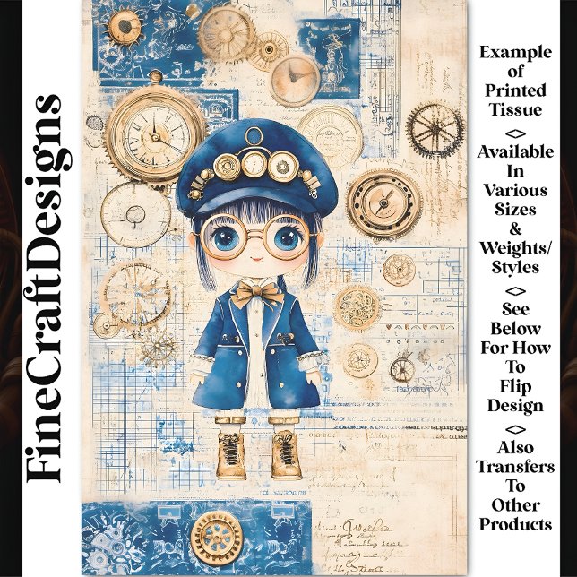 Papier Mousseline Poupée Aquarelle Cute Steampunk, Découpage BH8 Ble (Créateur téléchargé)