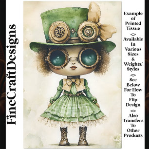 Papier Mousseline Poupée Steampunk Métisse, Découpage Vert AM6
