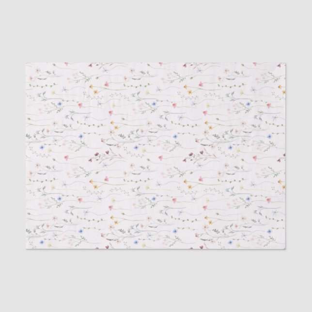 Papier Mousseline prairie aquarelle, rose fleur sauvage doux (Recto)