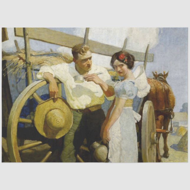 Papier Mousseline "Prairie Couple and Wagon" par NC Wyeth (Recto)