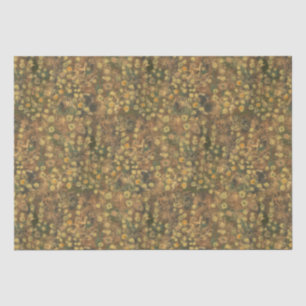 Papier Mousseline Pré doré, abstrait fleuri, vert olive jaune