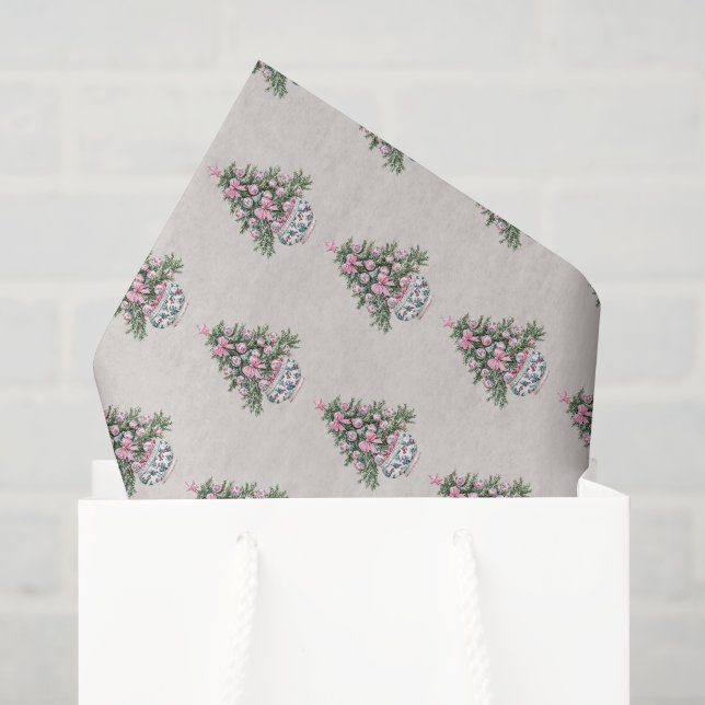 Papier Mousseline Preppy Chinoiserie Arbre de Noël Personnalisé (Sac cadeau)