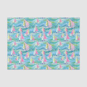 Papier Mousseline Preppy Palm Beach Imprimer Bateaux à voile rose