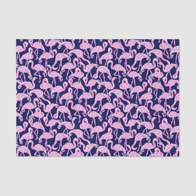 Papier Mousseline Preppy Palm Beach Imprimer Flamants roses rose et  (Recto)