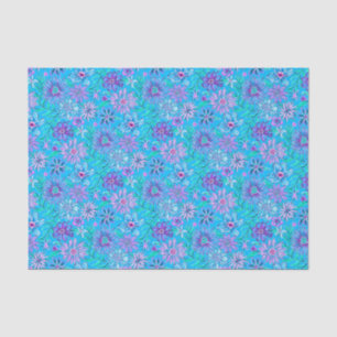 Papier Mousseline Preppy Palm Beach Imprimer Fleurs bleues