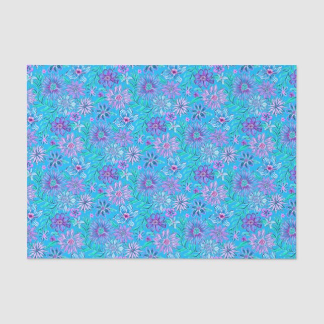 Papier Mousseline Preppy Palm Beach Imprimer Fleurs bleues (Recto)