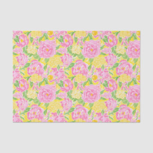 Papier Mousseline Preppy Palm Beach Imprimer Fleurs rose et jaune