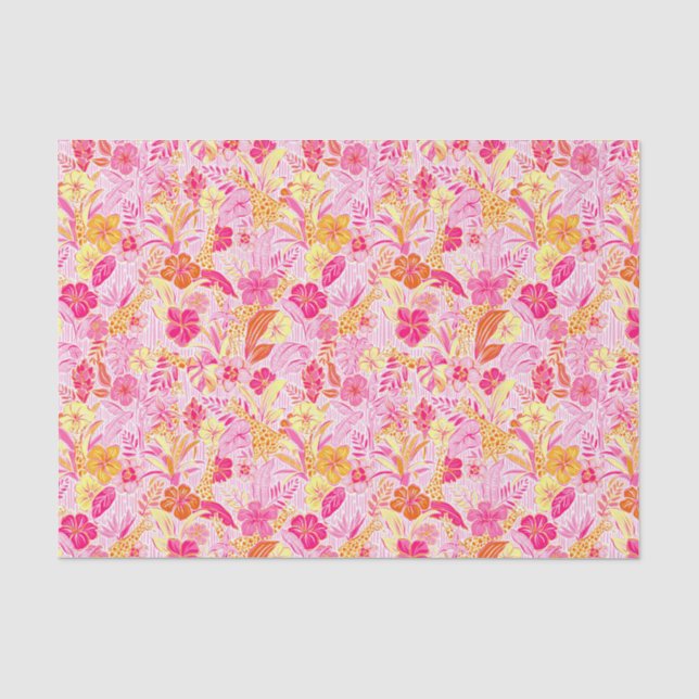 Papier Mousseline Preppy Palm Beach Imprimer Giraffes rose et orange (Recto)
