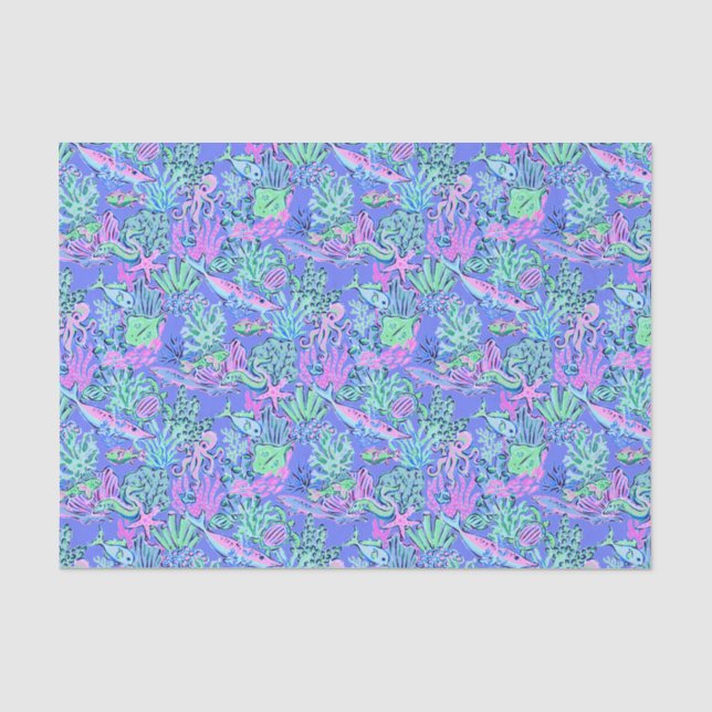 Papier Mousseline Preppy Palm Beach Imprimer Lavande sous-marine (Recto)