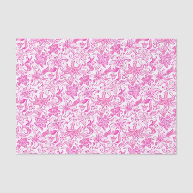 Papier Mousseline Preppy Palm Beach Imprimer rose et blanc Fleurs (Recto)