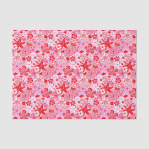 Papier Mousseline Preppy Palm Beach Imprimer rose et rouge Fleurs