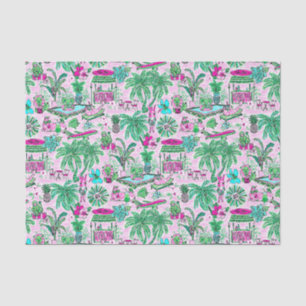 Papier Mousseline Preppy Palm Beach Imprimer rose et vert animal Vac