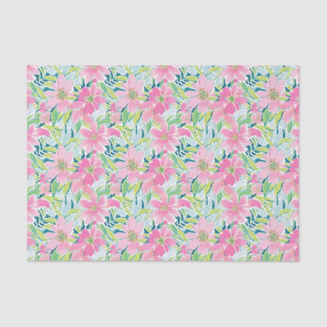 Papier Mousseline Preppy Palm Beach Imprimer rose et vert Fleurs (Recto)