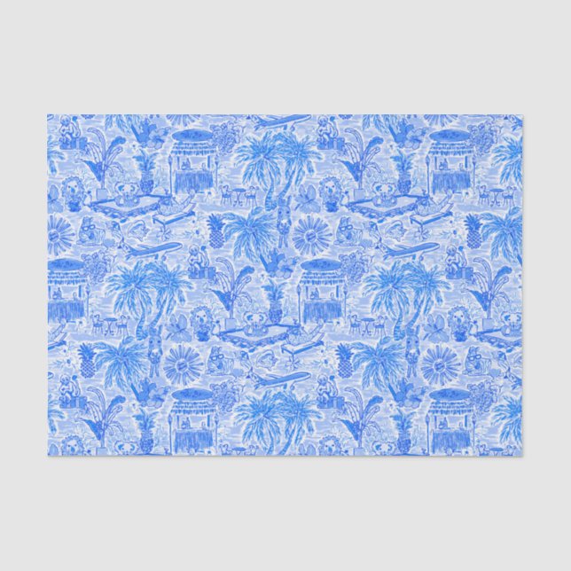Papier Mousseline Preppy Palm Beach Imprimer Vacay bleu et blanc ani (Recto)