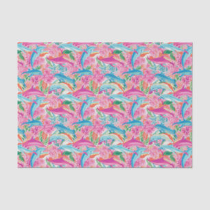 Papier Mousseline Preppy Palm Beach Motif de dauphins tropicaux
