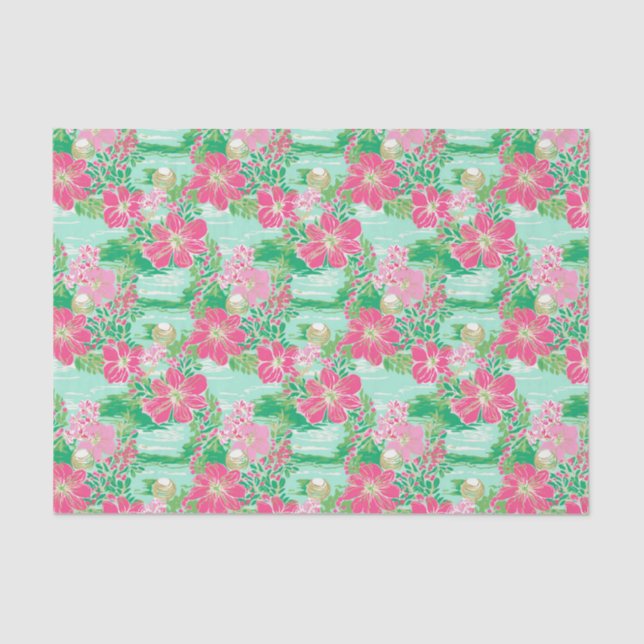 Papier Mousseline Preppy Palm Beach Motif de fleurs tropicales (Recto)