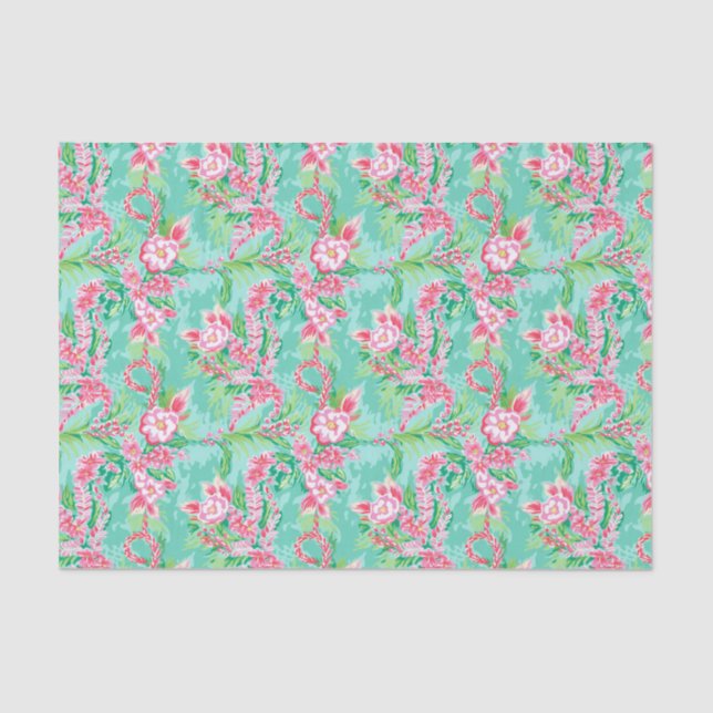 Papier Mousseline Preppy Palm Beach Motif de fleurs tropicales (Recto)