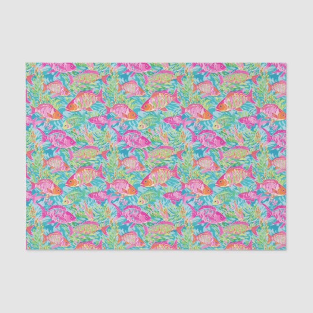 Papier Mousseline Preppy Palm Beach Motif de poissons tropicaux (Recto)