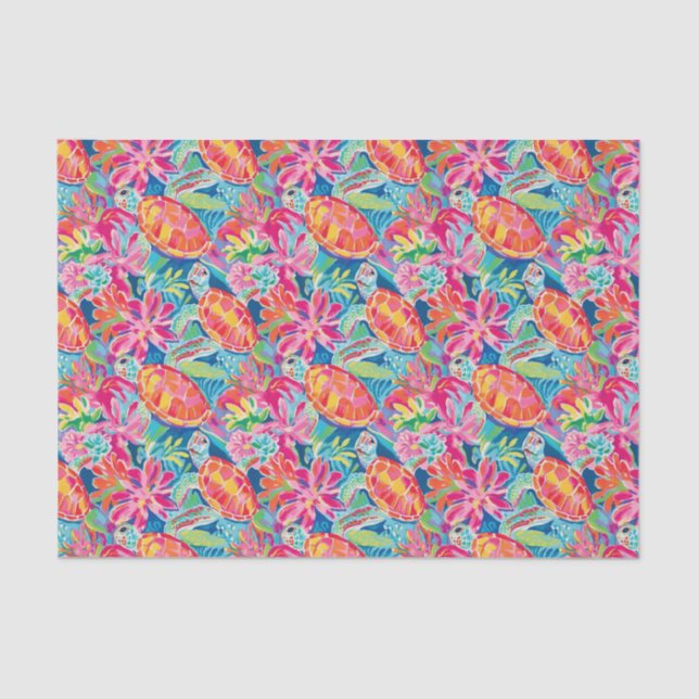 Papier Mousseline Preppy Palm Beach Motif de tortues tropicales (Recto)