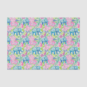 Papier Mousseline Preppy Palm Beach Print Blue and Pink Elephants