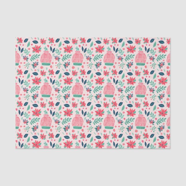 Papier Mousseline Preppy Pink & Green Casquettes de ski de Noël (Recto)