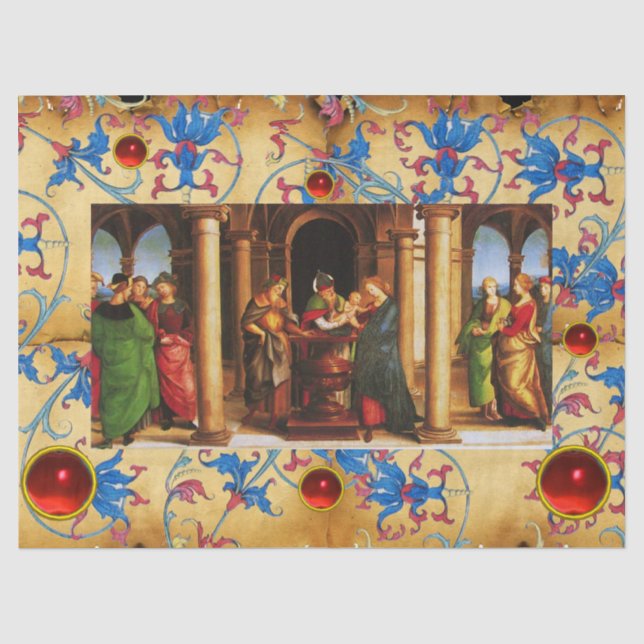 Papier Mousseline PRÉSENTATION DE JÉSUS AU TEMPLE Noël Floral (Recto)