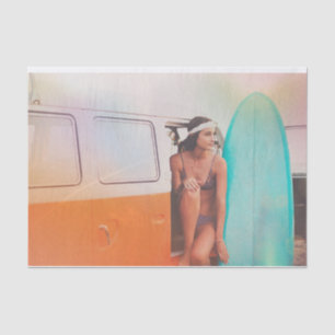 Papier Mousseline Prêt à Surf Retro Woman Surfboard Decoupage