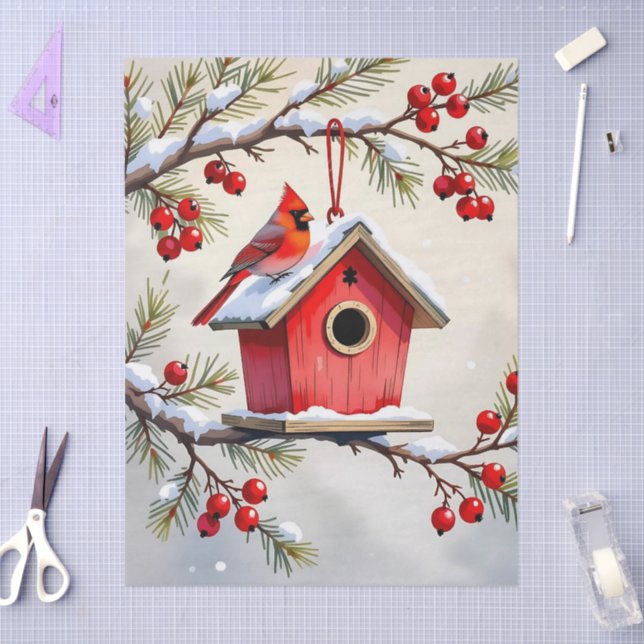 Papier Mousseline Pretty Christmas Cardinal & Birdhouse Snowflakes (Artisanat)