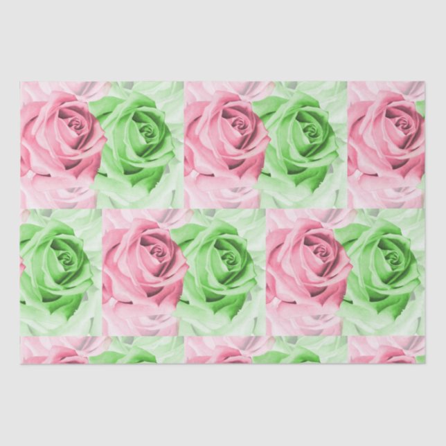 Papier Mousseline Pretty in Pink & Green Rose Tissue Wrap (Recto)