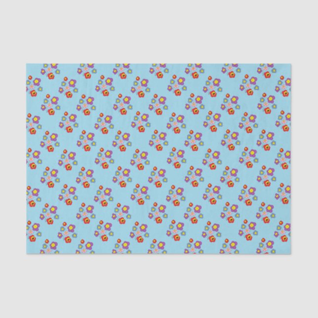 Papier Mousseline Pretty Ladybugs and Flower Pattern Blue (Recto)