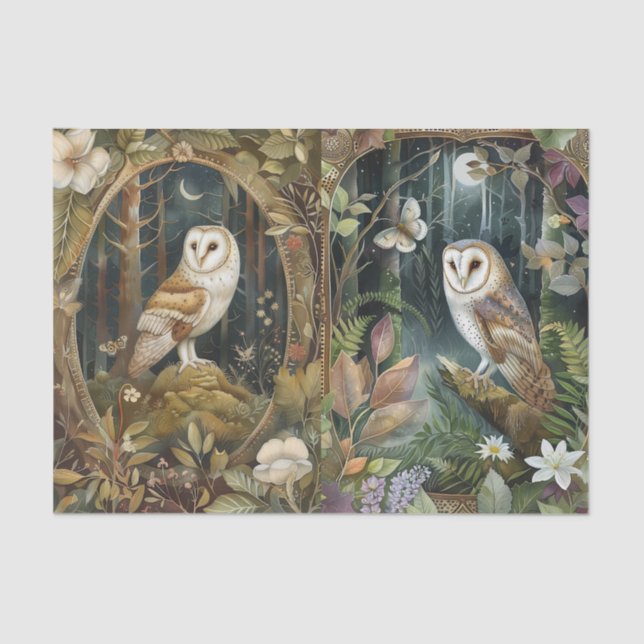 Papier Mousseline Pretty Pair of Barn Owls in the Forest Moonlight (Recto)