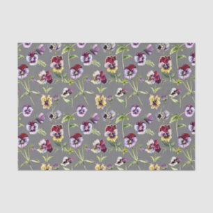 Papier Mousseline Pretty Watercolor Pansies Motif sur Grey
