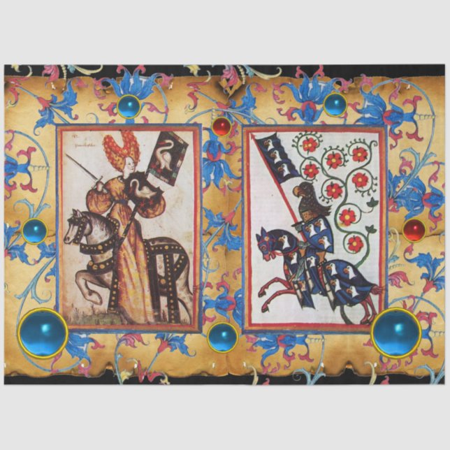 PAPIER MOUSSELINE PRINCESS PENTHESILEA ET CHEVALIER BLEU SUR HORSEBA (Recto)