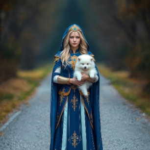 Papier Mousseline Princesse Française Bleue avec petit chien blanc