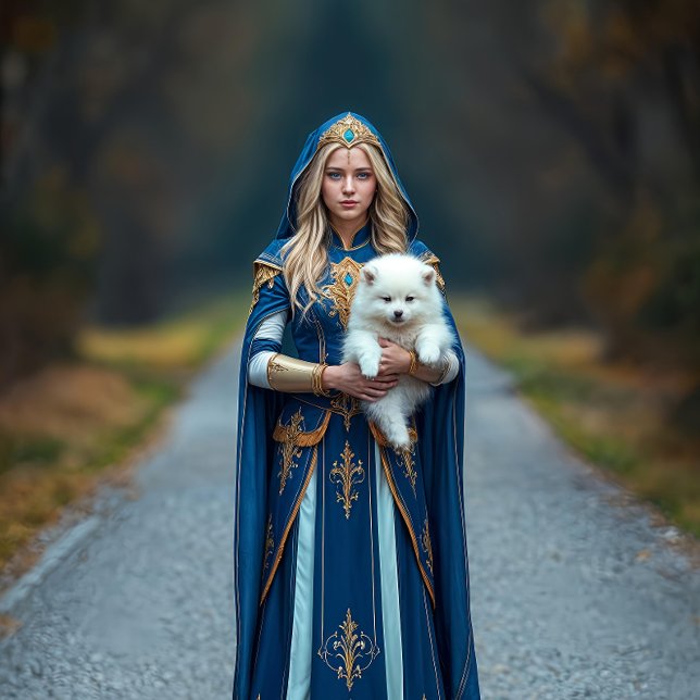Papier Mousseline Princesse Française Bleue avec petit chien blanc (Créateur téléchargé)