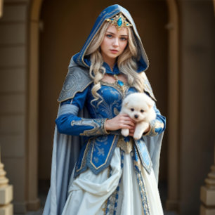 Papier Mousseline Princesse Française Bleue avec petit chien blanc