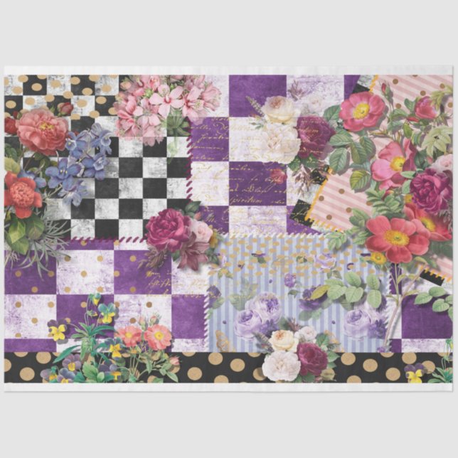 Papier Mousseline Printemps Whimsy Vérifie Floral Decoupage Tissu Pa (Recto)