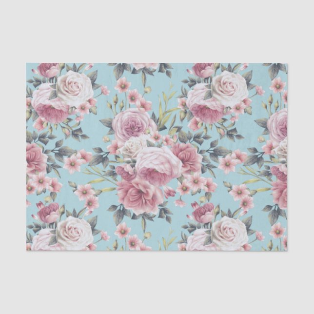 Papier Mousseline Profusion rose - Arrière - plan Turquoise (Recto)