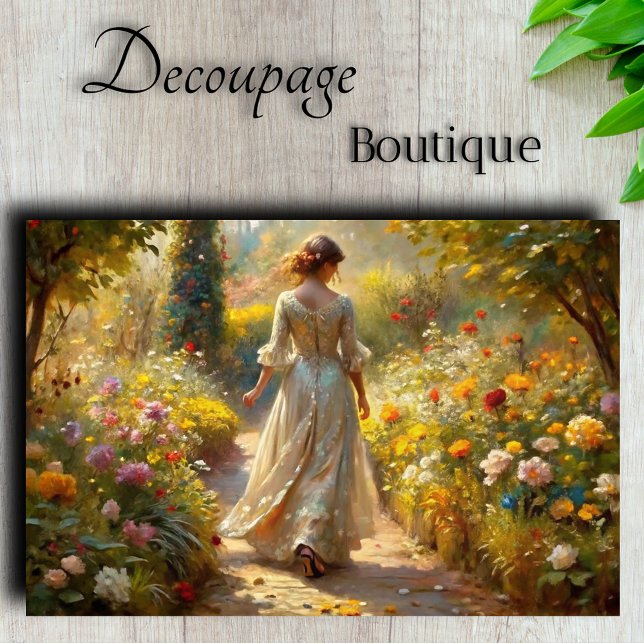 Papier Mousseline Promenade du jardin victorien - Découpage Lumière  (Victorian Garden Stroll - Golden Light Decoupage Tissue Paper)