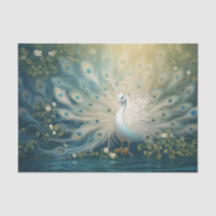 Papier Mousseline Promenade Peacock Plumes, Elégant Peacock Blanc