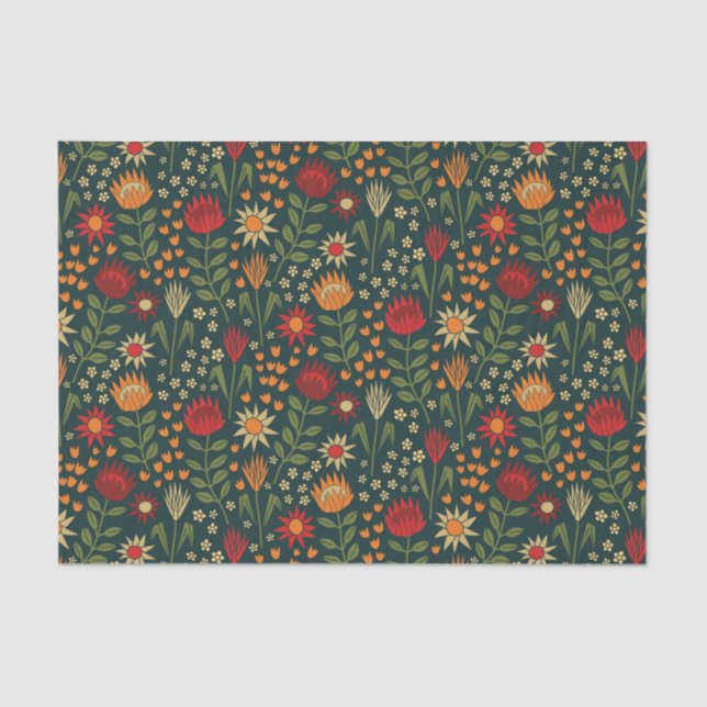 Papier Mousseline Protea Floral Block Imprimer Millefleur darnes (Recto)