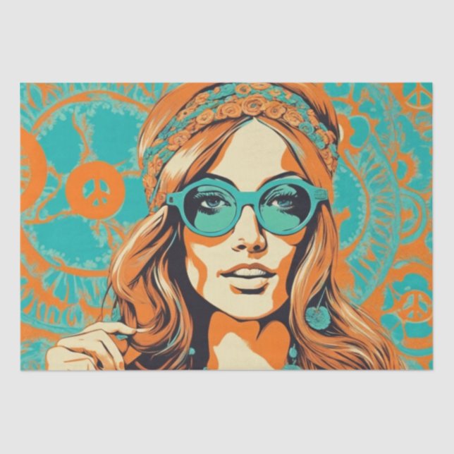 Papier Mousseline Psychédélique : Un papier de découpage rétro Hippi (Recto)